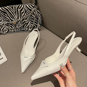 Spring Fashion Pointed Toe Back Empty Shallow Mouth Stiletto Sandals Korean Style Of The Simple Baotou Cat Heel Fashion Women's Shoes