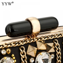 Load image into Gallery viewer, Black Satin Clutch Bag Bohemia Style Rhinestone Cocktail Party Prom Female Clutch Chic Chain Classic Boxy Shape Designer Clutch
