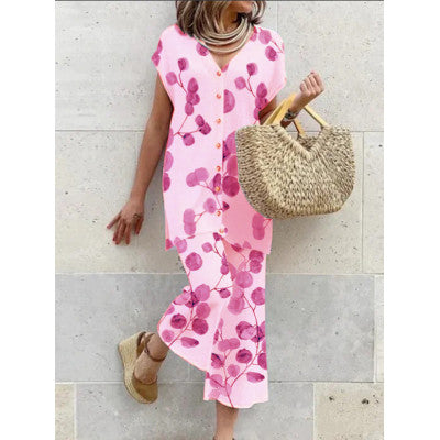 Women's Long Dress Green Rayon Blend Botanical Print