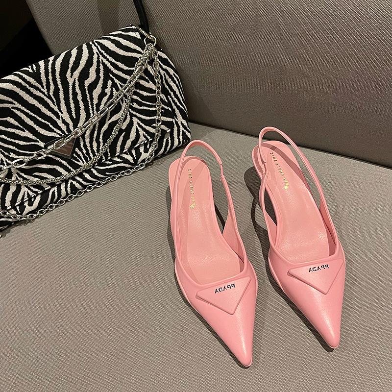 Spring Fashion Pointed Toe Back Empty Shallow Mouth Stiletto Sandals Korean Style Of The Simple Baotou Cat Heel Fashion Women's Shoes