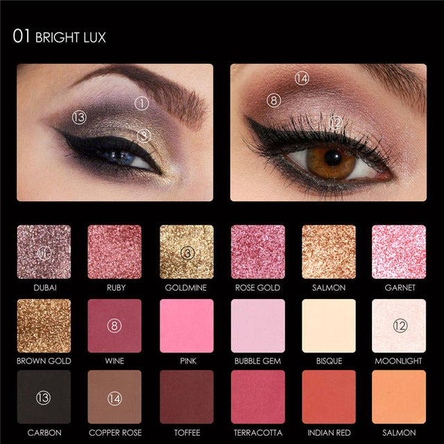 FOCALLURE 18 Colors Palette Shimmer Matte Pigment Eye Shadow Cosmetics Mineral Nude Glitter Eye Makeup Beauty