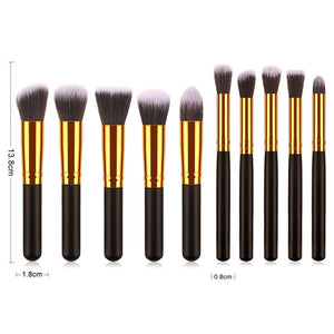 10 Pcs Silver/Golden Makeup Brushes Set.