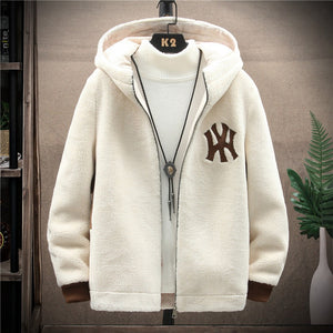 New Style Cashmere Coat In Autumn And Winter Men's Korean Fashion Handsome Cotton Jacket Couple Fashion Label Loose Hooded Cotton Jacket