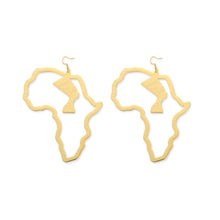 Load image into Gallery viewer, Gold Stainless Steel Egyptian Queen Set Hollow Portrait Design Earrings African Ethnic Jewelry
