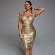 Summer Women's Fashion Hot Glue Pit Strip Bandage Dress
