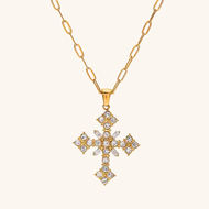 18k Gold-Plated Crystal Cross Necklace with Paperclip Chain – Waterproof, Hypoallergenic Jewelry for Women