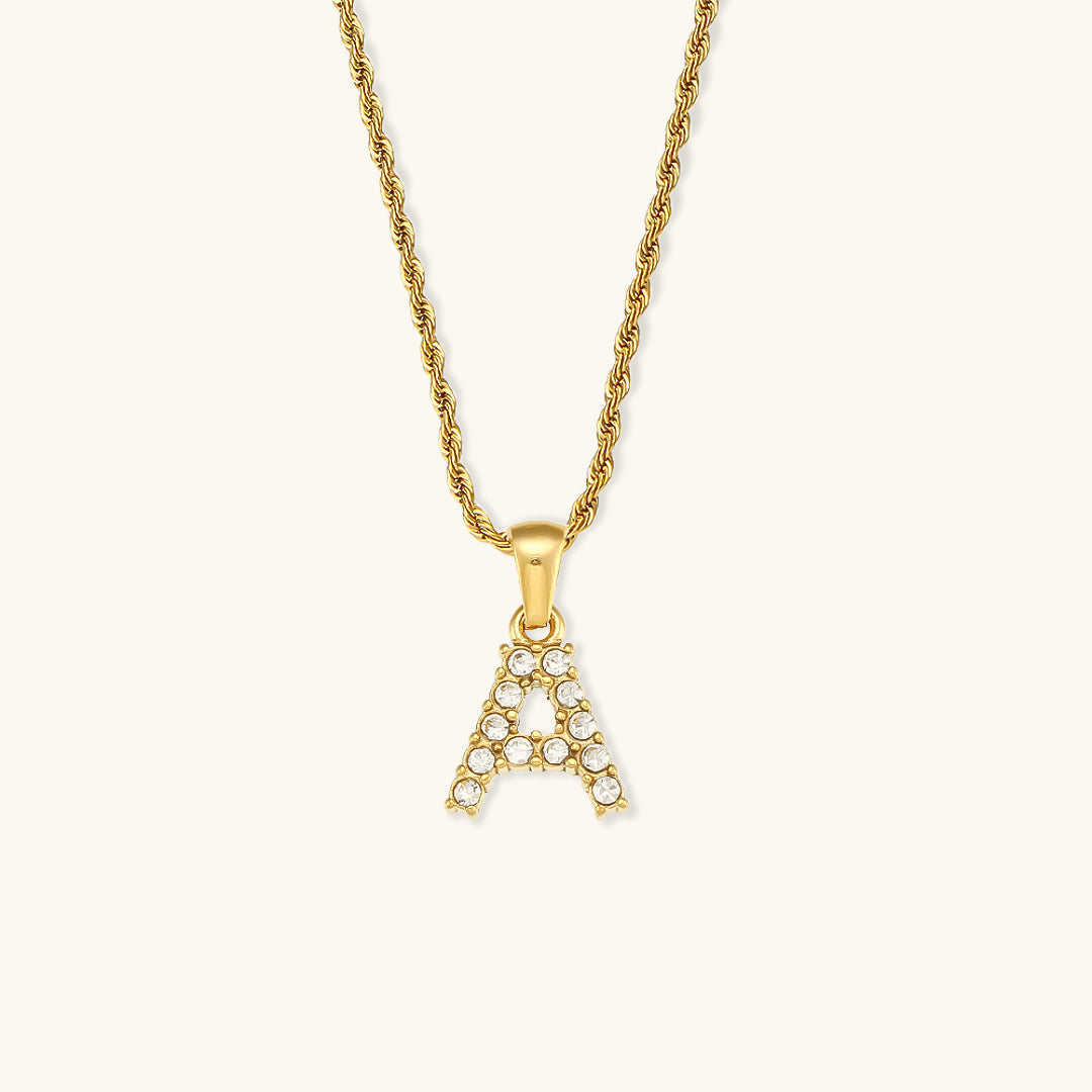 18k Gold Initial Necklace with Diamond Simulants – Waterproof and Hypoallergenic