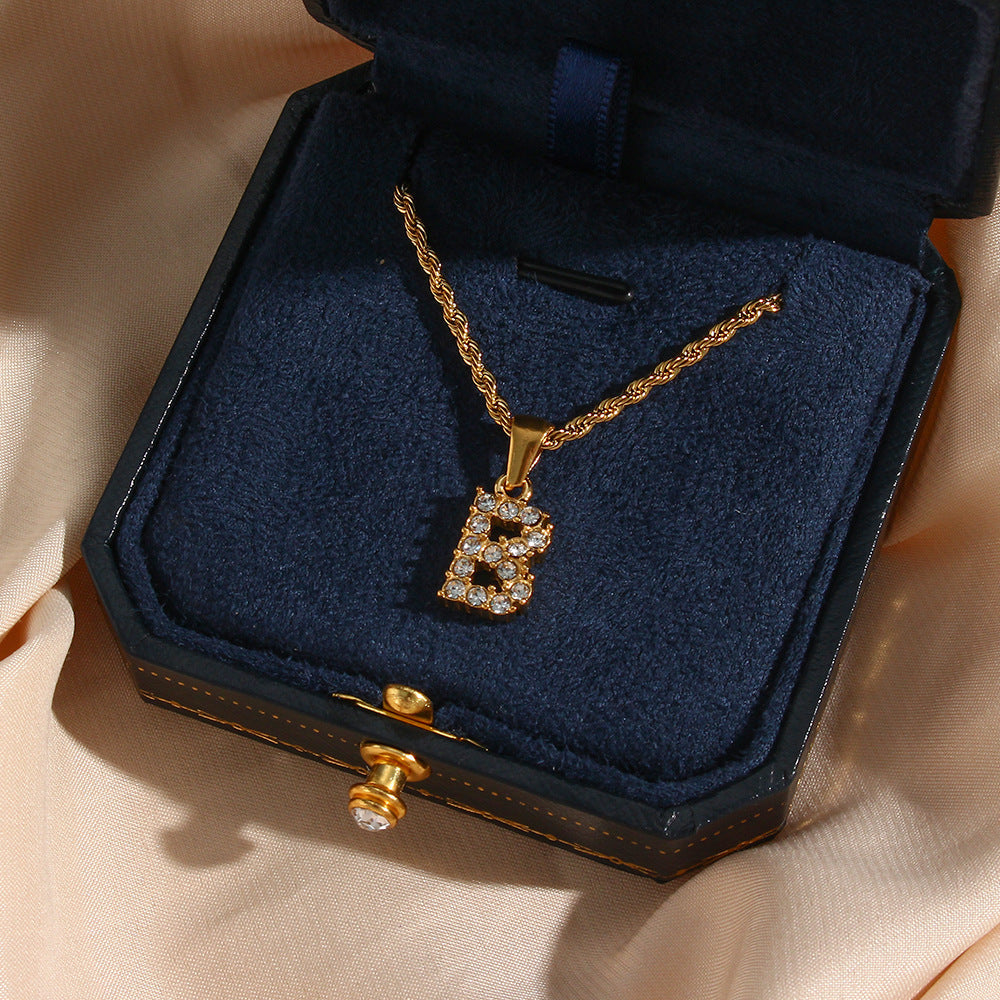 18k Gold Initial Necklace with Diamond Simulants – Waterproof and Hypoallergenic