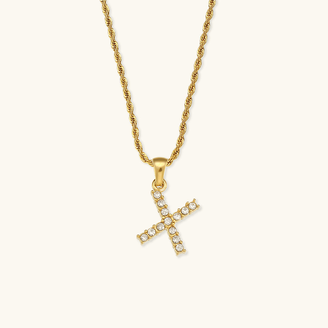 18k Gold Initial Necklace with Diamond Simulants – Waterproof and Hypoallergenic