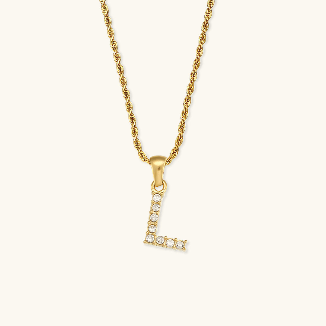 18k Gold Initial Necklace with Diamond Simulants – Waterproof and Hypoallergenic
