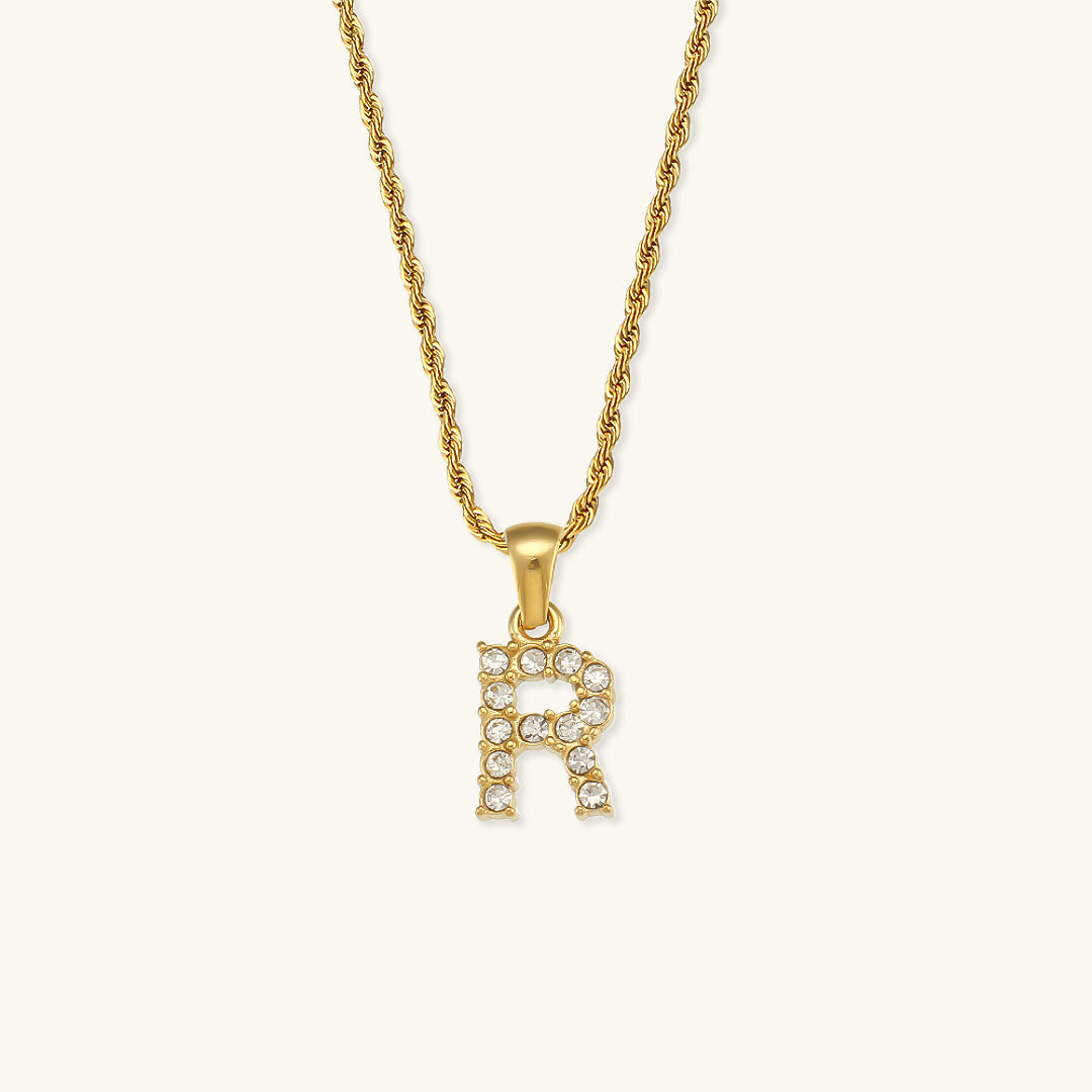 18k Gold Initial Necklace with Diamond Simulants – Waterproof and Hypoallergenic