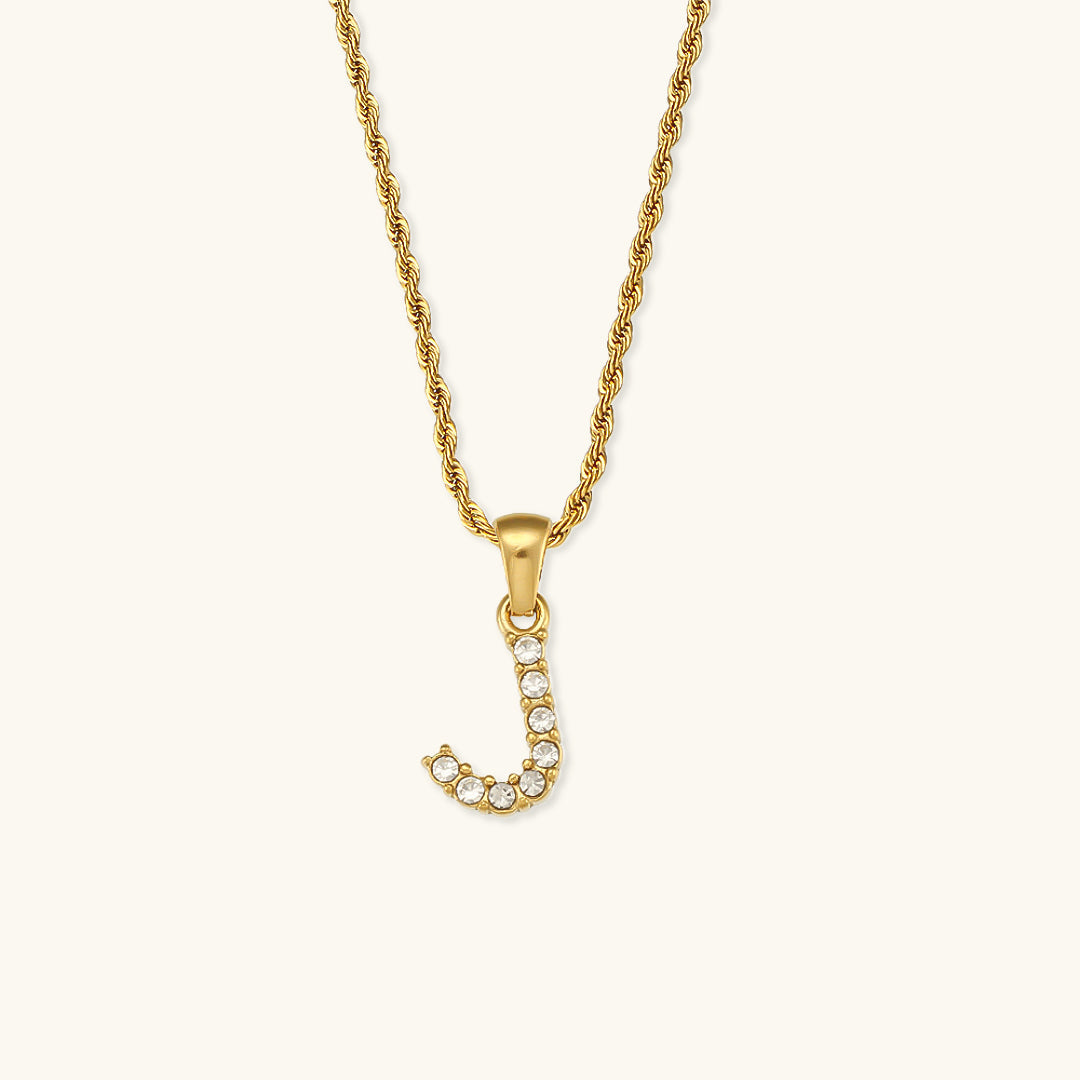 18k Gold Initial Necklace with Diamond Simulants – Waterproof and Hypoallergenic