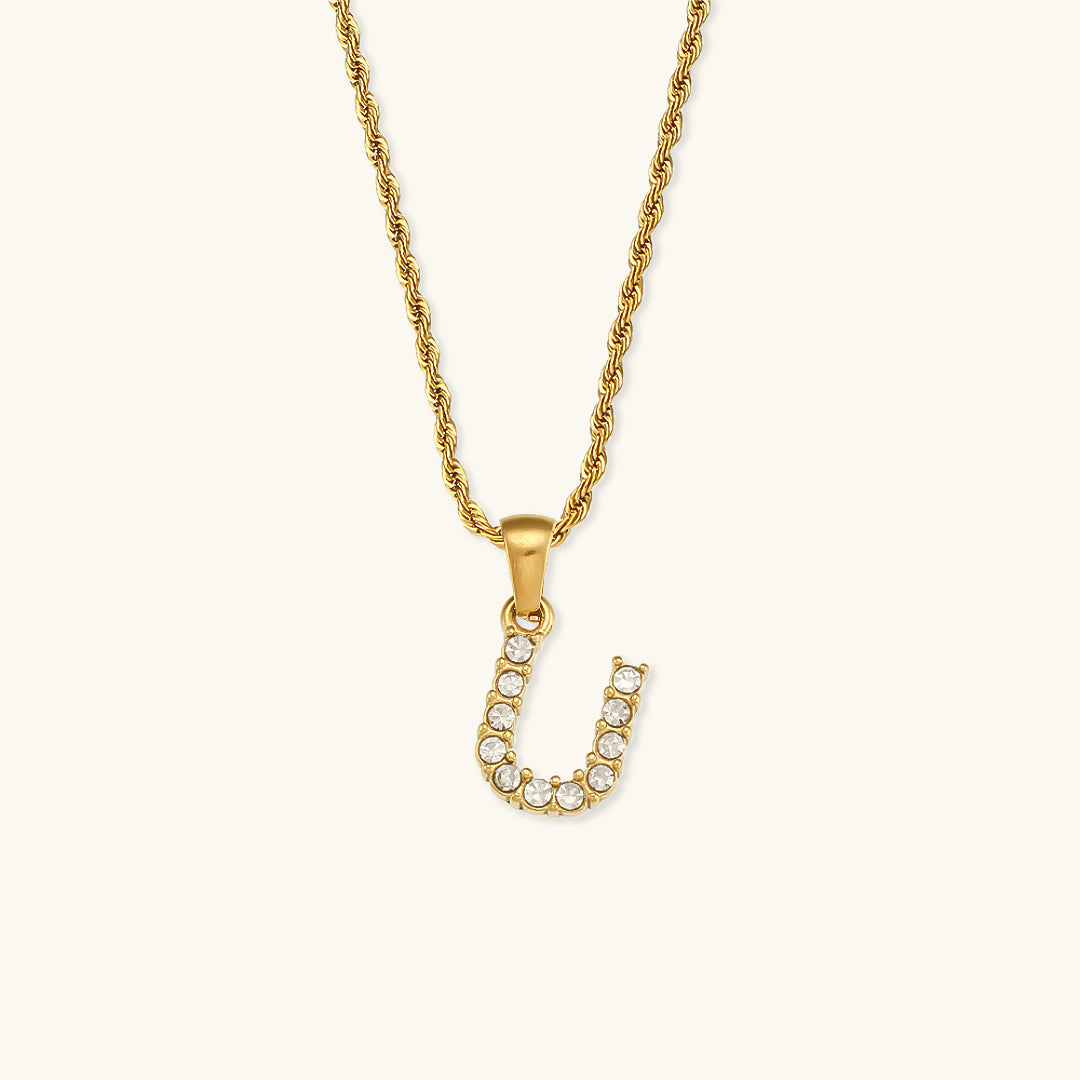 18k Gold Initial Necklace with Diamond Simulants – Waterproof and Hypoallergenic