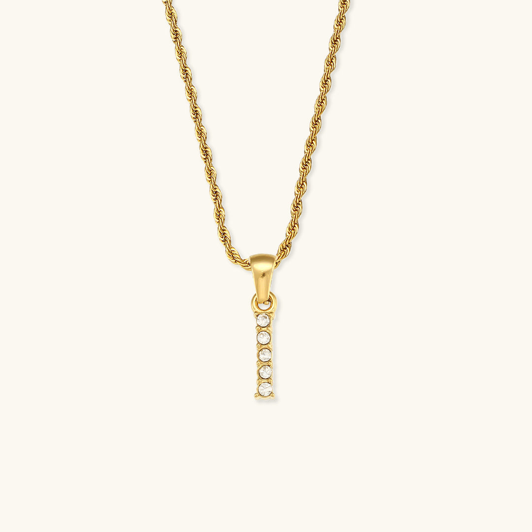 18k Gold Initial Necklace with Diamond Simulants – Waterproof and Hypoallergenic