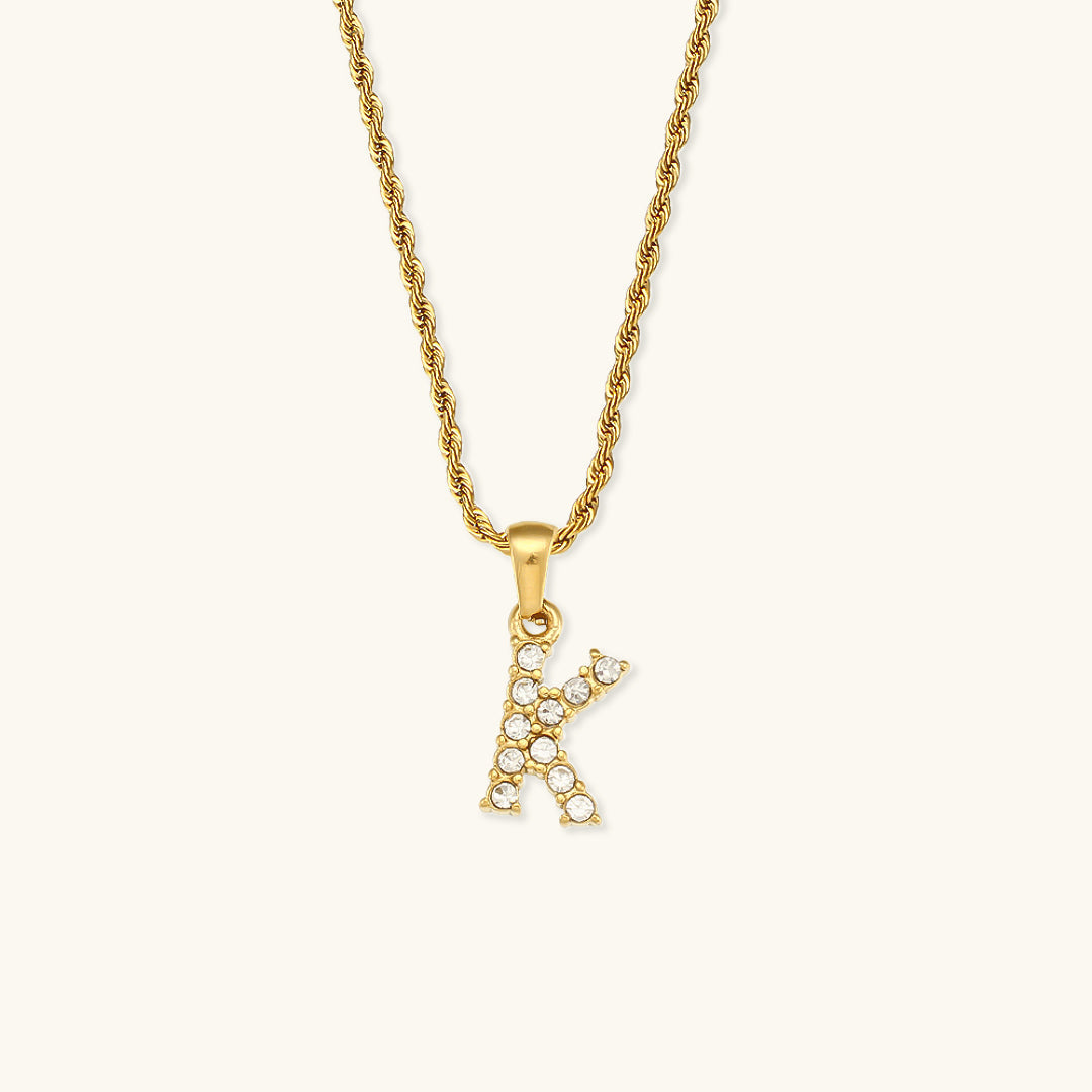 18k Gold Initial Necklace with Diamond Simulants – Waterproof and Hypoallergenic