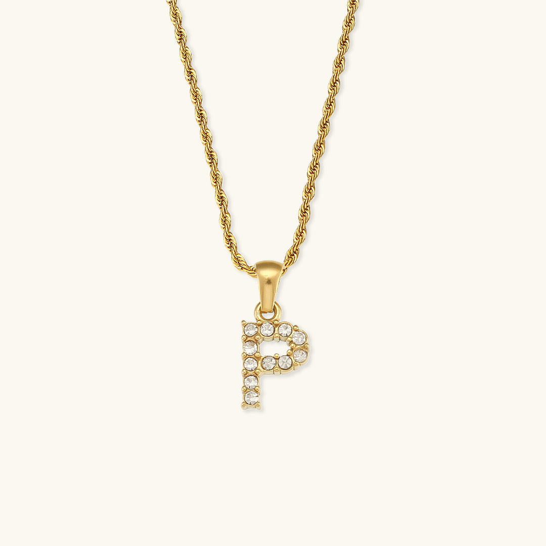 18k Gold Initial Necklace with Diamond Simulants – Waterproof and Hypoallergenic