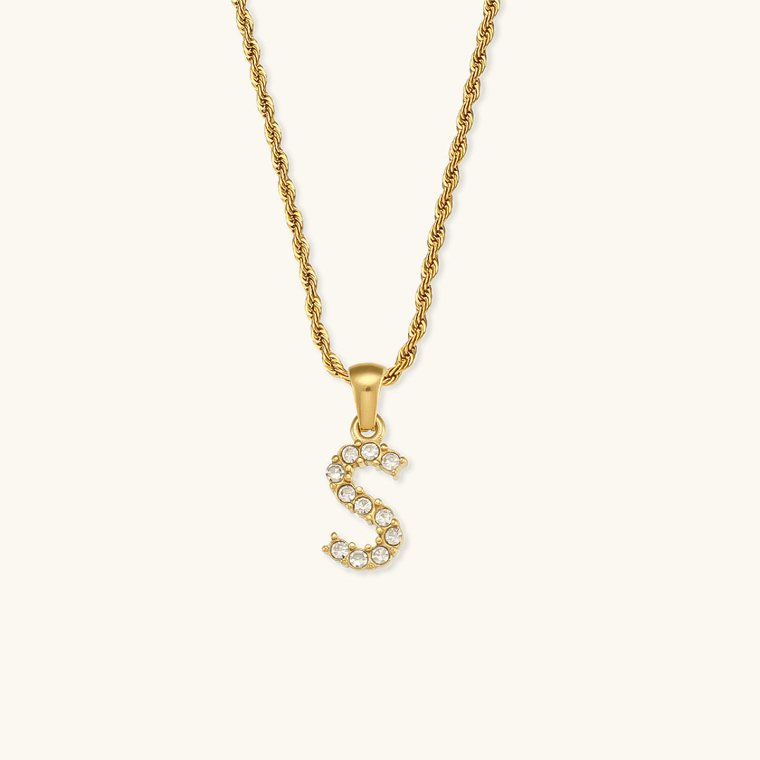 18k Gold Initial Necklace with Diamond Simulants – Waterproof and Hypoallergenic