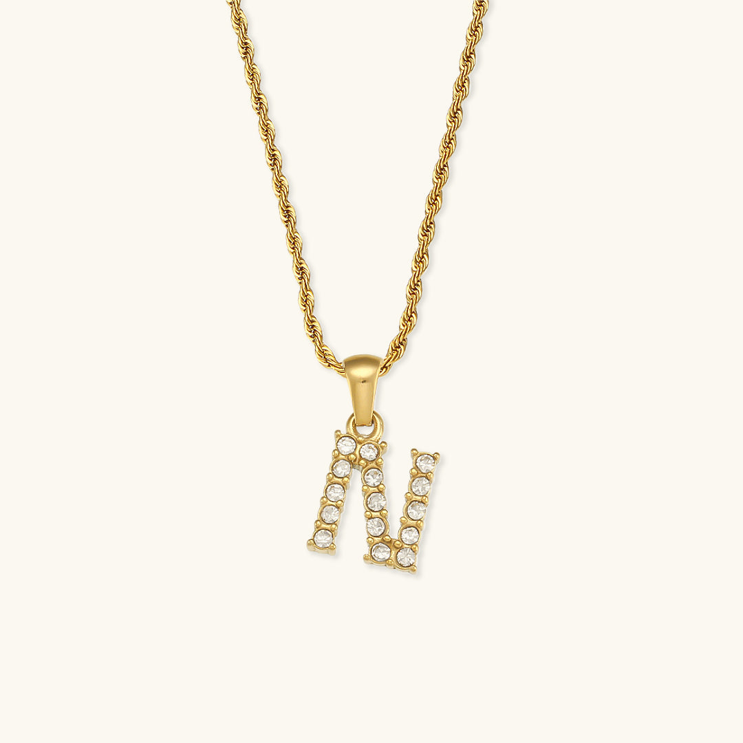 18k Gold Initial Necklace with Diamond Simulants – Waterproof and Hypoallergenic