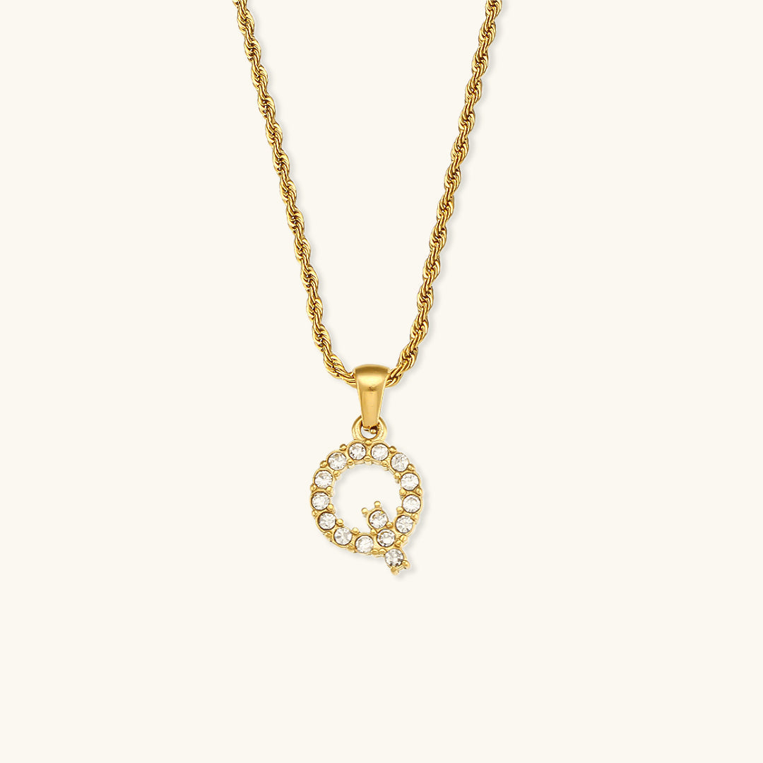 18k Gold Initial Necklace with Diamond Simulants – Waterproof and Hypoallergenic