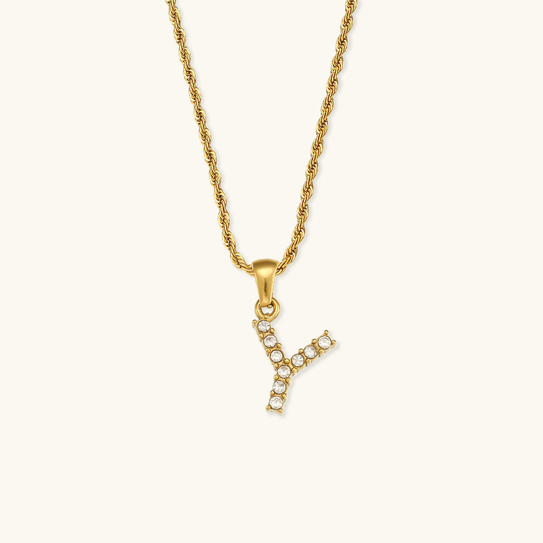 18k Gold Initial Necklace with Diamond Simulants – Waterproof and Hypoallergenic