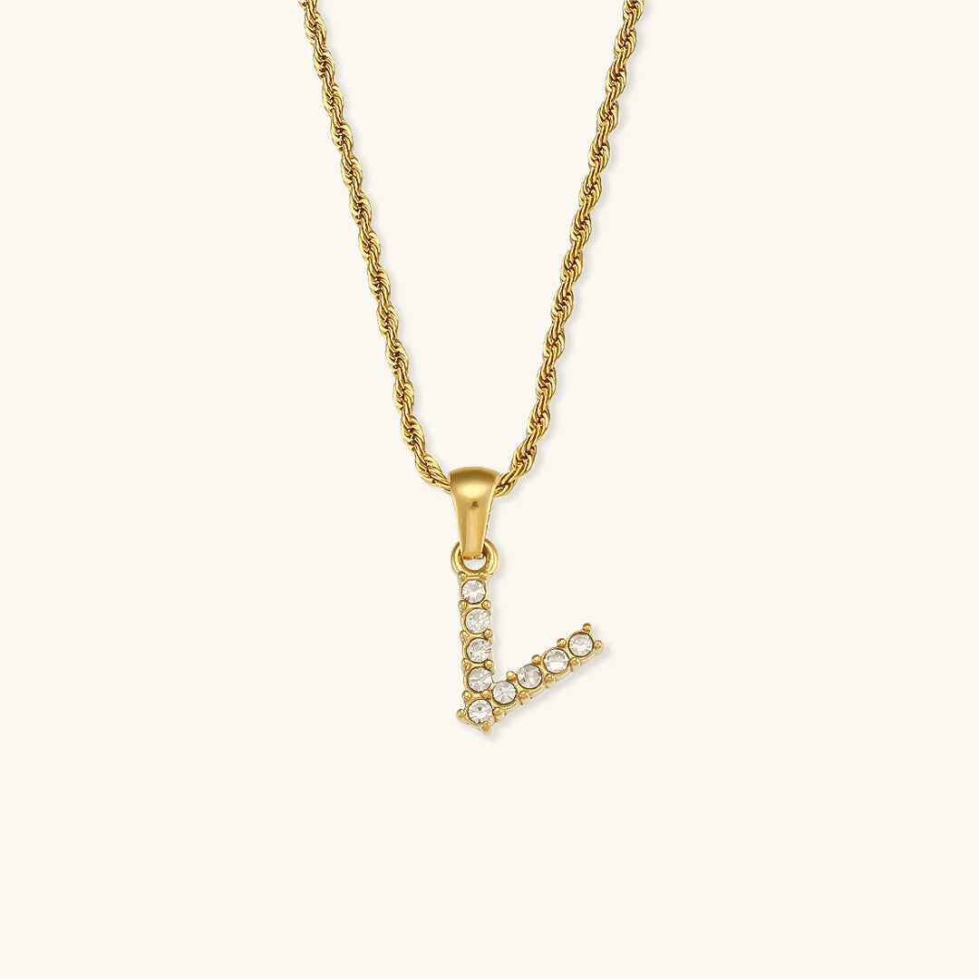 18k Gold Initial Necklace with Diamond Simulants – Waterproof and Hypoallergenic