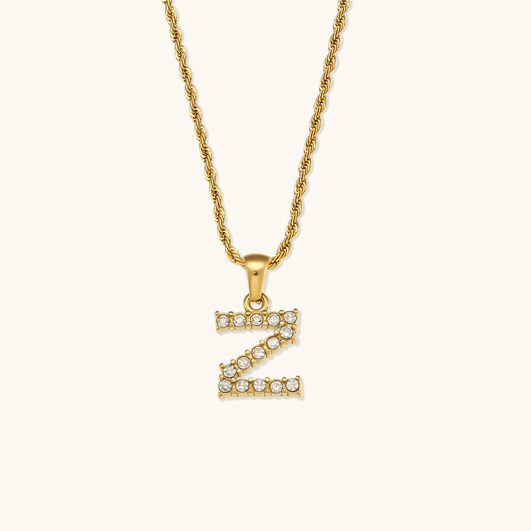 18k Gold Initial Necklace with Diamond Simulants – Waterproof and Hypoallergenic