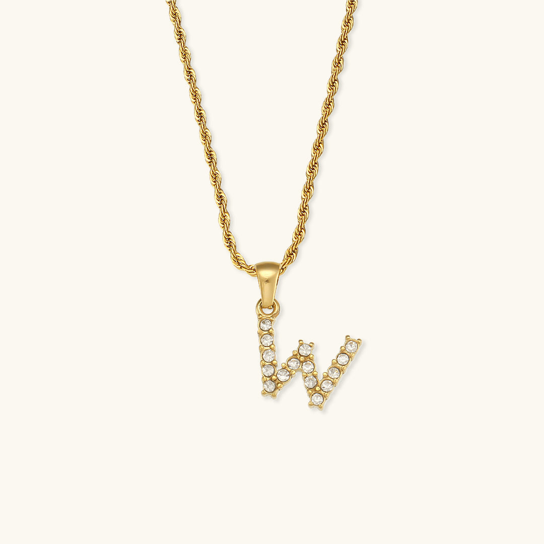 18k Gold Initial Necklace with Diamond Simulants – Waterproof and Hypoallergenic