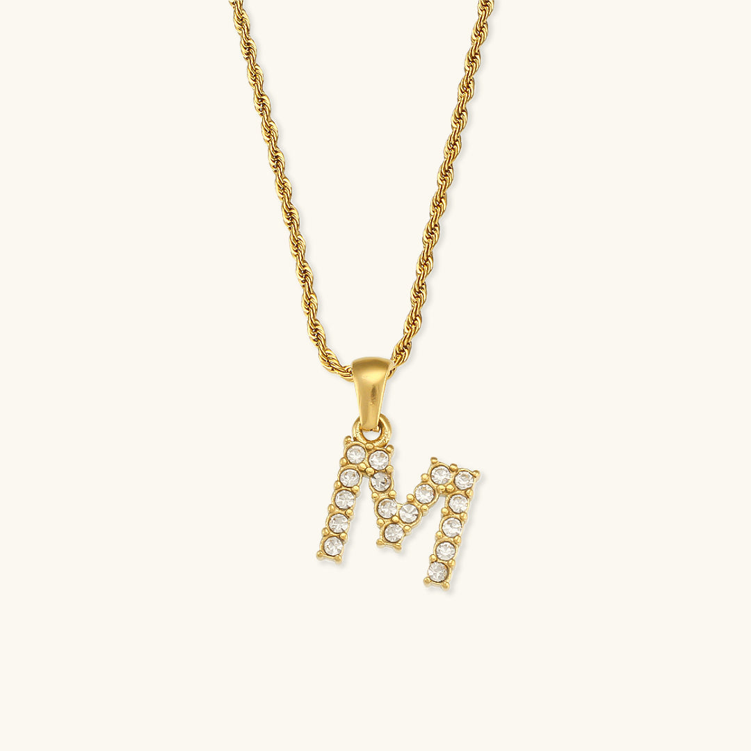 18k Gold Initial Necklace with Diamond Simulants – Waterproof and Hypoallergenic