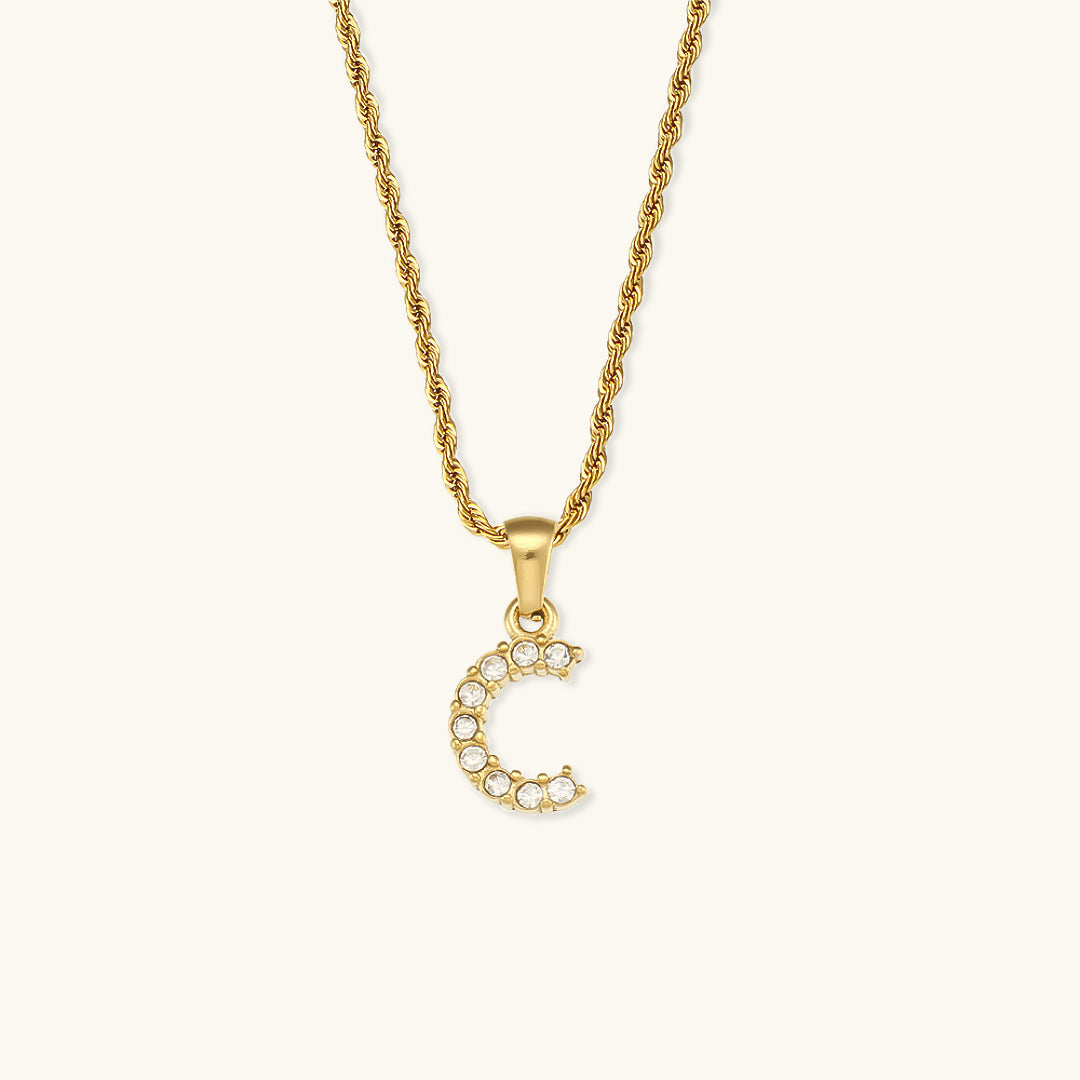 18k Gold Initial Necklace with Diamond Simulants – Waterproof and Hypoallergenic