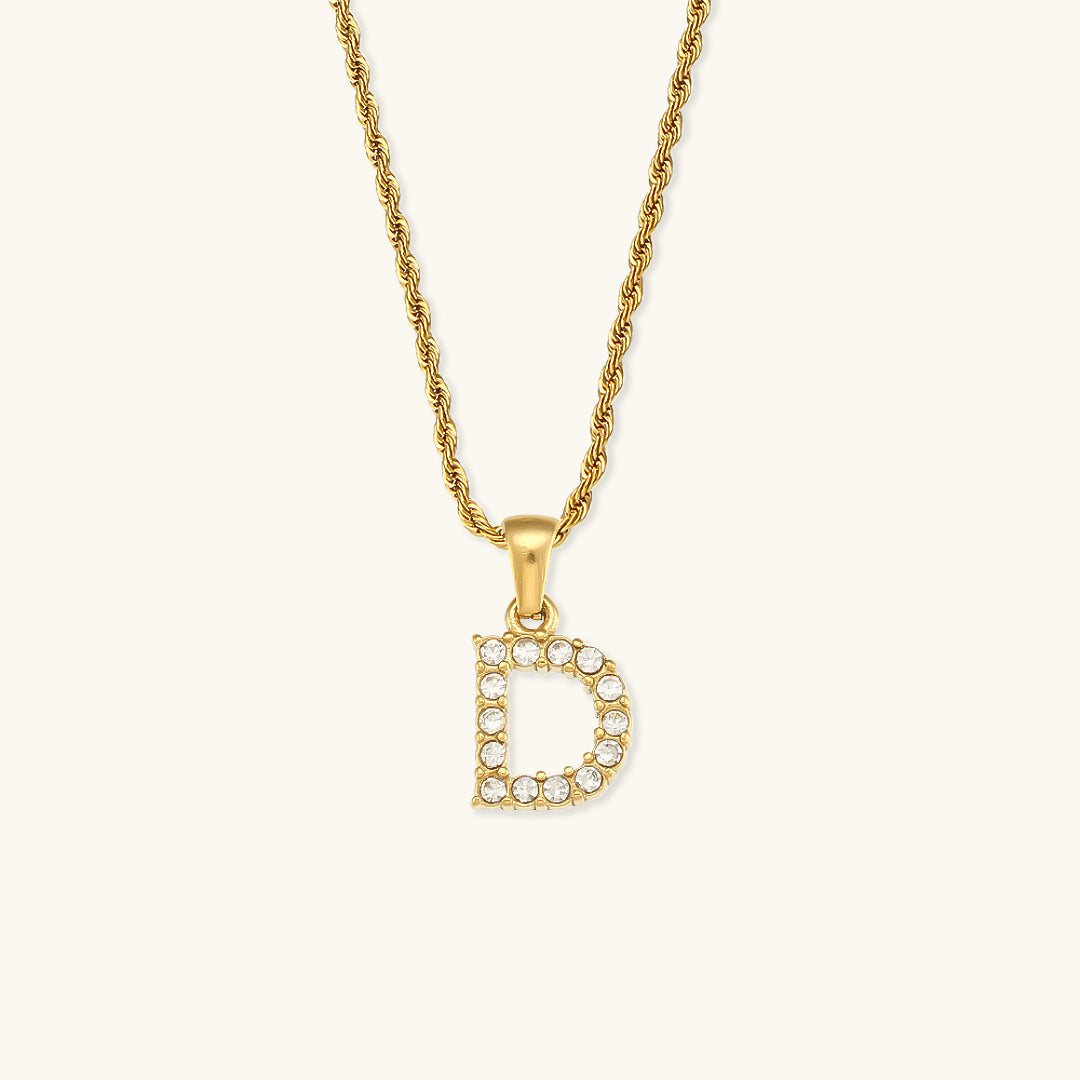18k Gold Initial Necklace with Diamond Simulants – Waterproof and Hypoallergenic