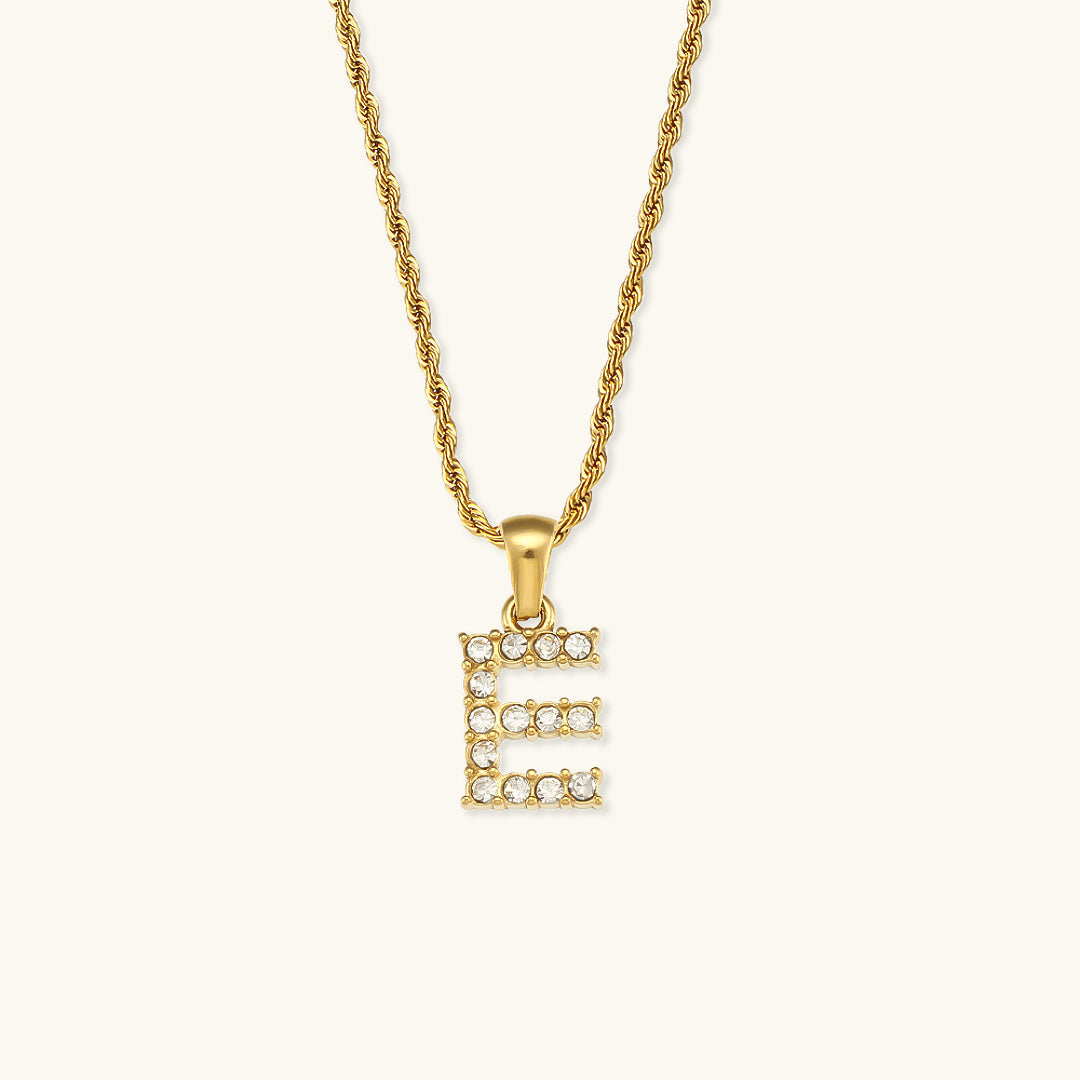 18k Gold Initial Necklace with Diamond Simulants – Waterproof and Hypoallergenic