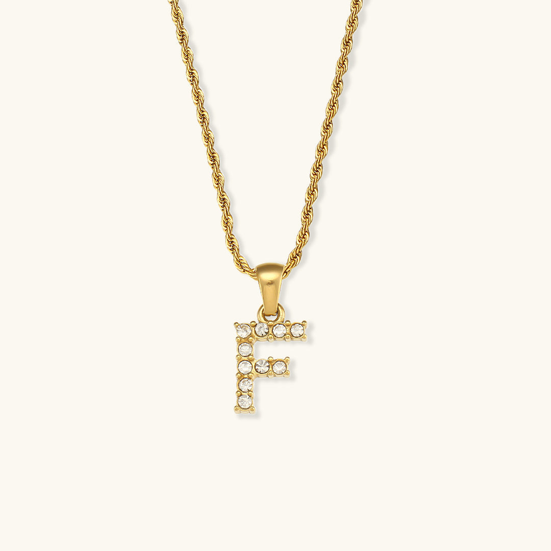 18k Gold Initial Necklace with Diamond Simulants – Waterproof and Hypoallergenic