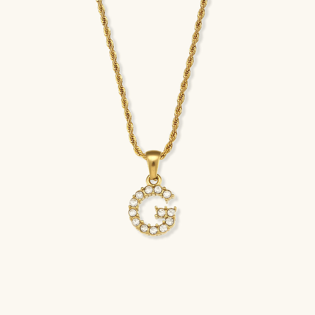 18k Gold Initial Necklace with Diamond Simulants – Waterproof and Hypoallergenic