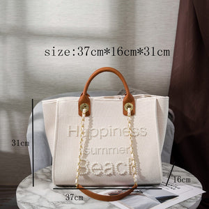 Women's Bag Small Fragrant Wind Zhen Handmade Bead Embroidery Canvas Bag Large Capacity Bag Single Shoulder White Mother Bag Large Bag