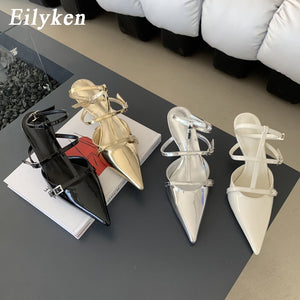 Eilyken Spring New Gold Silver Pumps Women Fashion Pointed Ladies Elegant Thin High Heel Hollow Out Dress Sandalias De Mujer