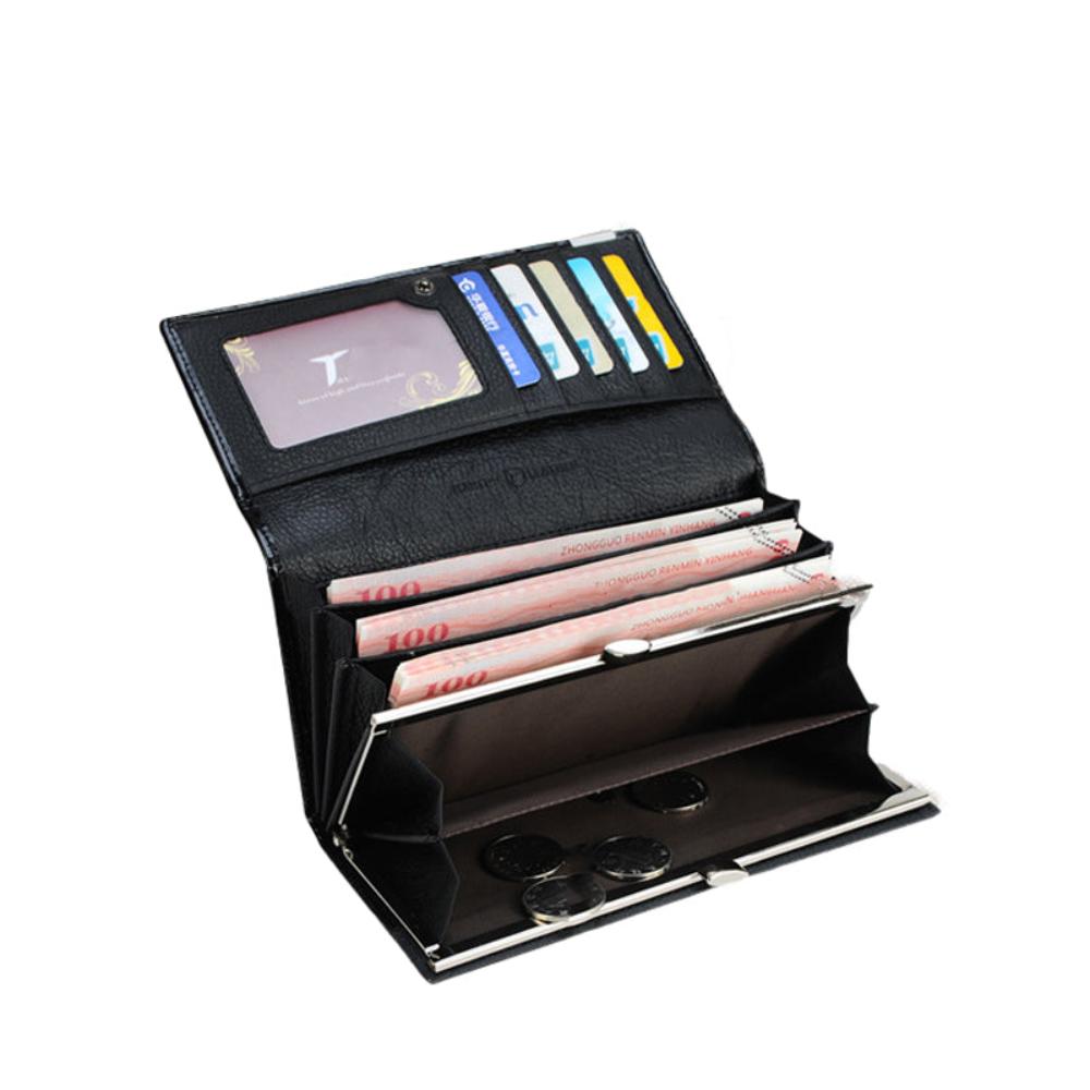 Women's Wallet Black Compact Genuine Leather Crocodile Pattern