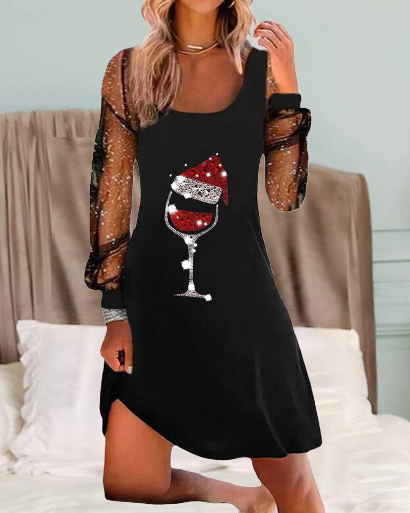 Women's Cocktail Dress Wine Glass Print Polyester