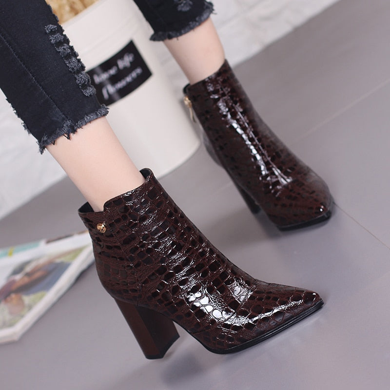 Patent Leather Boot Block Heel