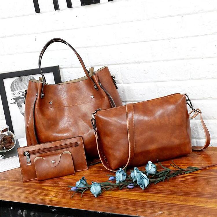 Women's Bag Set Black 4-Piece Vegan Leather