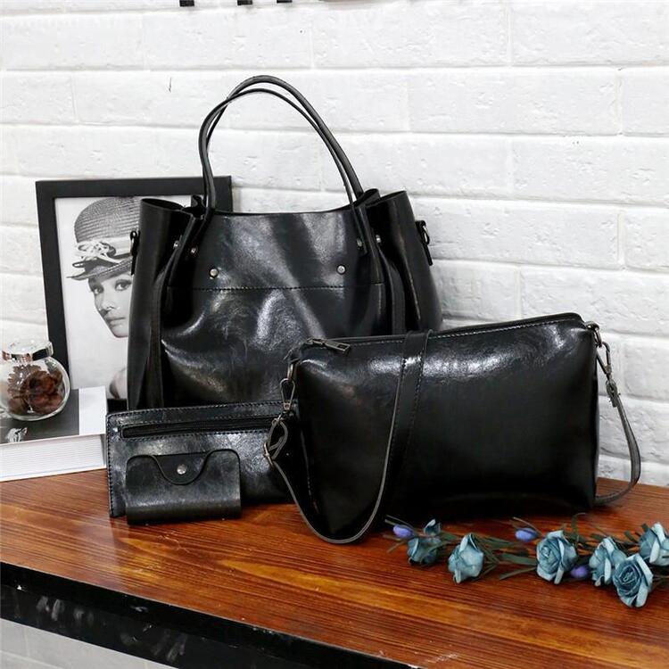 Women's Bag Set Black 4-Piece Vegan Leather