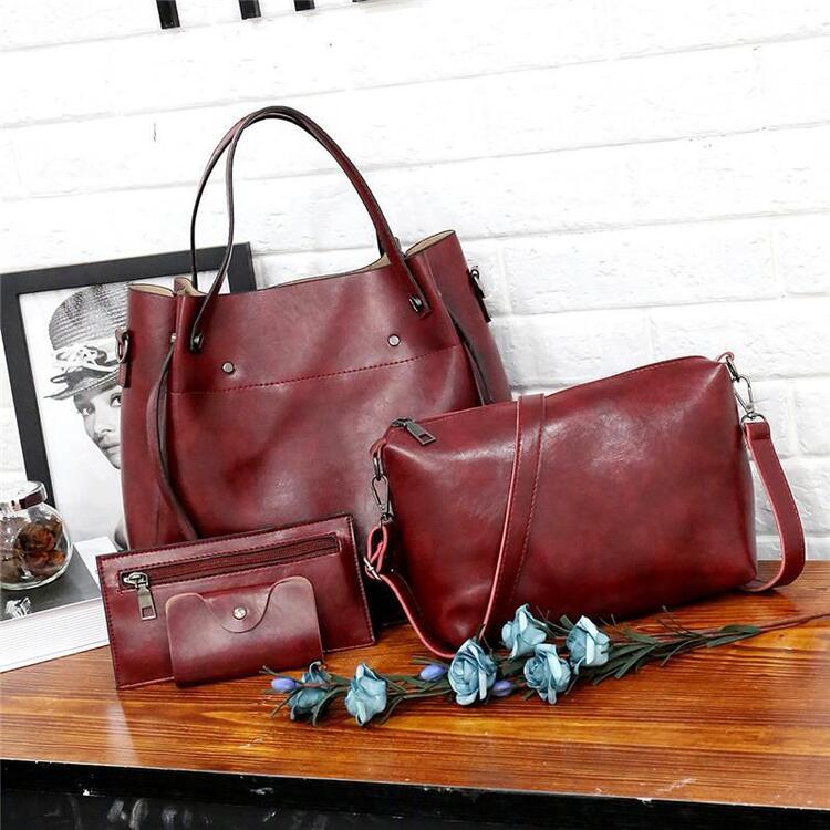 Women's Bag Set Black 4-Piece Vegan Leather