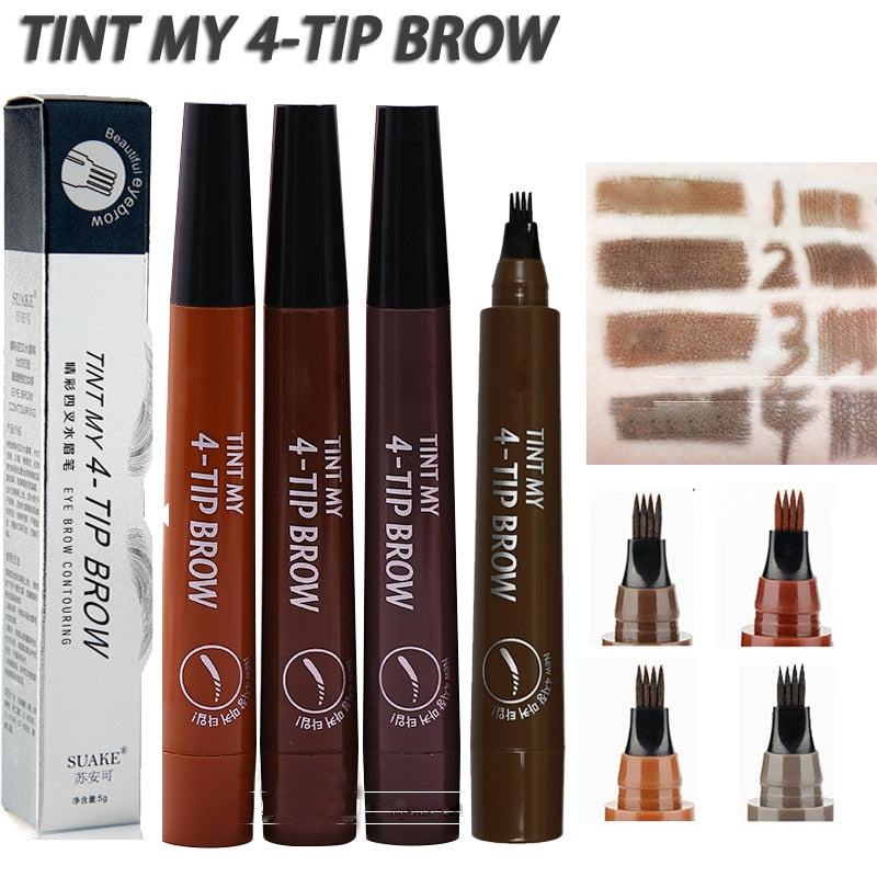 TINT MY 4-TIP BROW Liquid Eyebrow Pencil Waterproof Microblading Fork Tip Fine Sketch Eye Brow Tattoo Tint Pen Korean Cosmetics