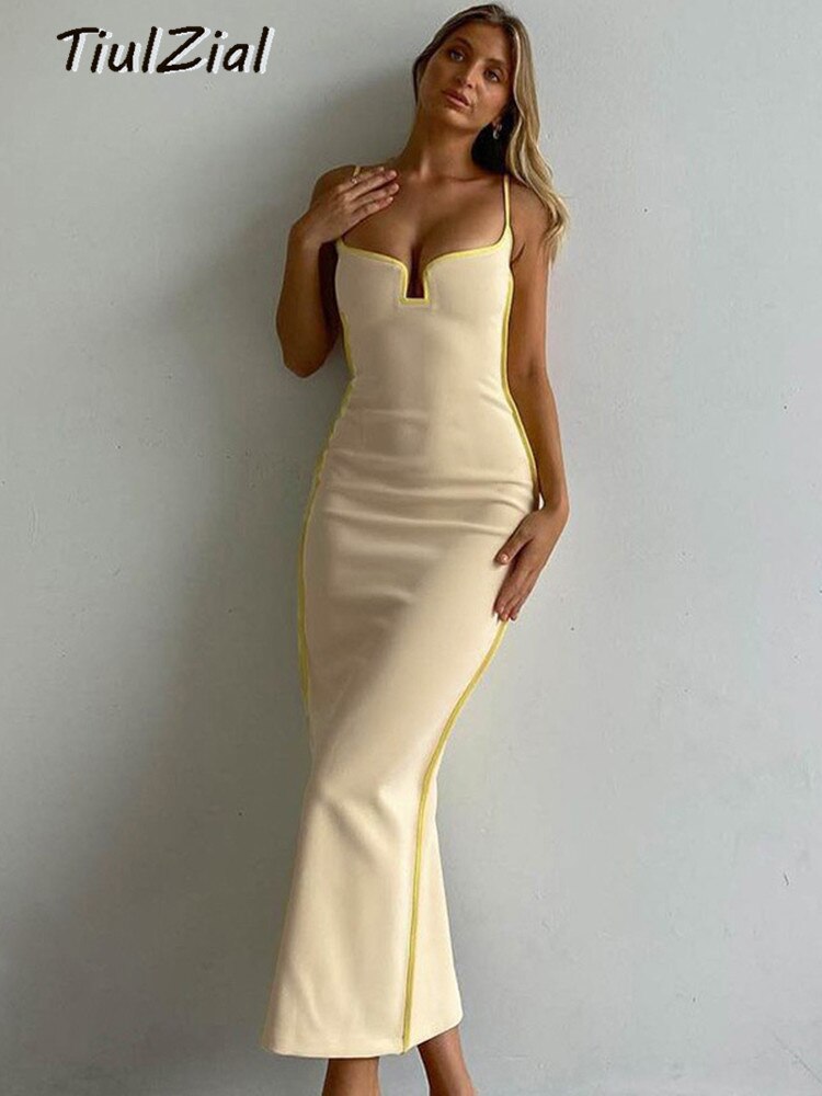 Patchwork Y2K Summer Midi Dress Sleeveless Bodycon Off Shoulder Dress Holiday Club Party