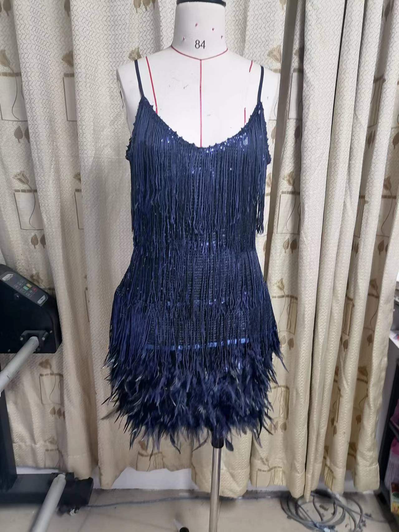 Fashion Fringe Sequin Feather Panel Dress