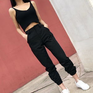 High Waist Ankle-Length Safari Style Hip Hop Womens Cargo Pants Fashion Casual High Waist Trousers Solid Joggers Sweatpants