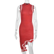Load image into Gallery viewer, European and American Women's Spring New Irregular Slanted Skirt Contrast Color Sexy Sweater Dress

