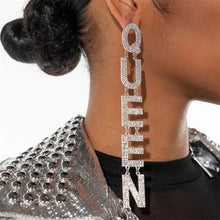 Load image into Gallery viewer, Exaggerated Queen Rhinestone Earrings for Women Fashion Long Letters Pendant Earring Fashion Shiny Party Costume Jewelry
