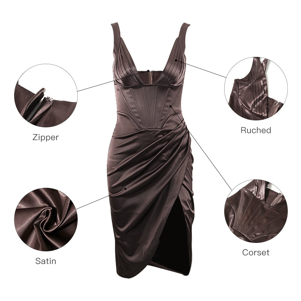 Ruched Satin Corset Dress