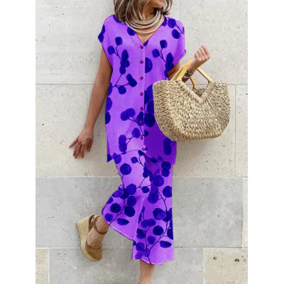 Women's Long Dress Green Rayon Blend Botanical Print