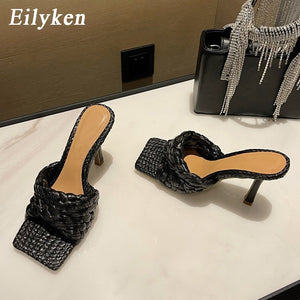 Processing time:5-7 days after placing orders  Eilyken New Summer Design Weave Square Toe Heels High Quality Slippers Gladiator Beach Womens Sandal Slides Shoes